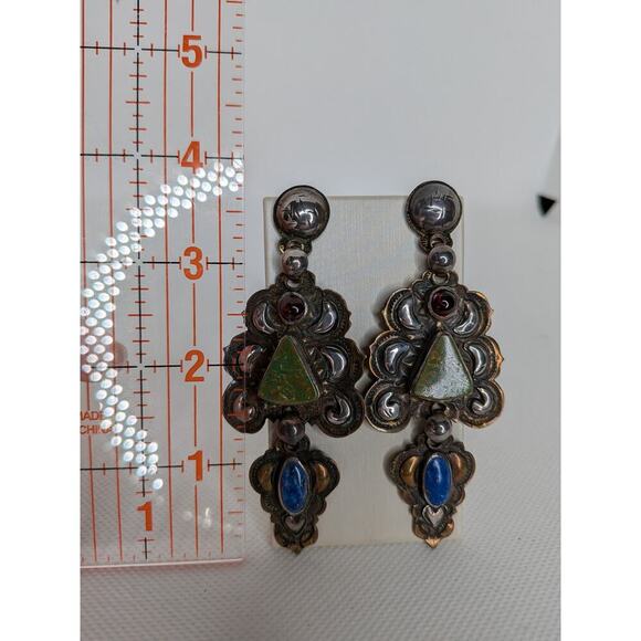 Dennis Michael Garcia Sterling & Brass Fused Semi Precious Chandelier Earrings! - Picture 3 of 4